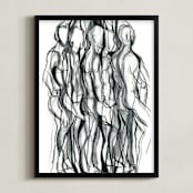 "Turn, Abstract Charcoal drawing" - Art Print in Black & White by Kathleen Ney - Framed