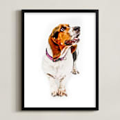"Happy Basset" - Art Print in Rusty red by Katrina Leandro - Framed