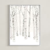 "Birch Woods in Winter" - Art Print in Ivory by Shannon Chen of Four Wet Feet Studio - Framed