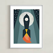 "Rocket to the Moon" - Art Print in Midnight Blue by Morgan Kendall - Framed