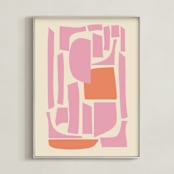 "Soulmates" - Art Print in Pink and Orange by Beth Vassalo - Framed