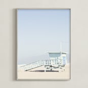 "The Pastel Blue Lifeguard House" - Art Print in Pastel blue by Caroline Mint - Framed