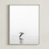 "Pelican on Lake" - Art Print in Medium Grey by Mary Ann Glynn-Tusa - Framed