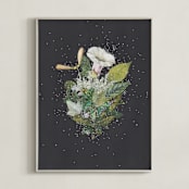 "Night Mint Blossom" - Art Print in velvet black by Jenny Brown - Framed