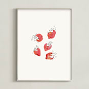 "Strawberries" - Art Print in Strawberry Red by Catilustre - Framed