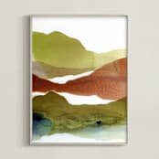 "Earthy Mountain Waves no.1" - Art Print in Khaki Green by Shina Choi - Framed