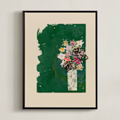 "Bouquet against painted green background" - Art Print in Green Bouquet by Bethania Lima - Framed Canvas