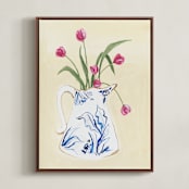 "Toile Blooms 2" - Art Print in Vanilla by Teju Reval - Framed Canvas