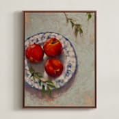 "Peaches on a Plate" - Art Print in Vermillion by Wendy Keller - Framed Canvas