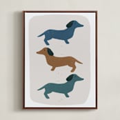"Dachshund Parade" - Art Print in Earth by Maja Cunningham - Framed Canvas