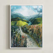 "Two Valleys II" - Art Print in Chartreuse Green by Luci Power - Framed Canvas