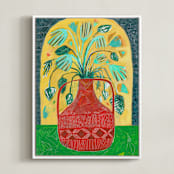 "Moroccan Bouquet" - Art Print in Rusty Red by Sarah Fitzgerald - Framed Canvas