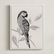 "Tropical Birds I" - Art Print in Sand by Teju Reval - Framed Canvas
