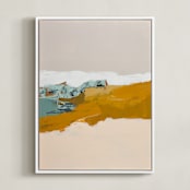 "Sandy Beach" - Art Print in Mustard Yellow by Caryn Owen - Framed Canvas