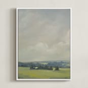"Rosy Tomorrow I" - Art Print in Grey Blue by Stephanie Goos Johnson - Framed Canvas