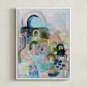 "Let's Play I" - Art Print in mint robins egg by Synnöve Seidman - Framed Canvas