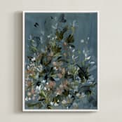 "Hydrangeas at Dusk" - Art Print in Ocean by Kelly Ventura - Framed Canvas