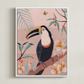 "Tropic Toucan I" - Art Print in Pink Bisque by Stefanie Lane - Framed Canvas