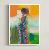 "kimono" - Art Print in Kelly Green by Jenny Westenhofer - Framed Canvas