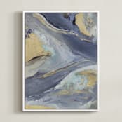 "Cascading Light" - Art Print in Indigo by Julia Contacessi - Framed Canvas