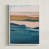"Golden Seascape Diptych I" - Art Print in Mustard Yellow by Caryn Owen - Framed Canvas