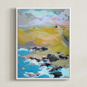 "Out To Sea" - Art Print in Deep Aqua by Jess Franks - Framed Canvas