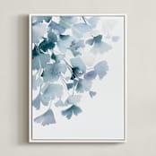 "Blue Ginkgo" - Art Print in Mute Indigo by Yao Cheng Design - Framed Canvas