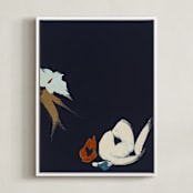 "Abstract Botanical Navy Shadows #1" - Art Print in dark navy blue by Caryn Owen - Framed Canvas