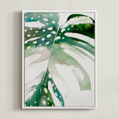"Begonia Monsteras" - Art Print in Monstera Green by jinseikou - Framed Canvas