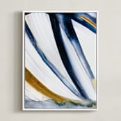 "Modern Stripes" - Art Print in Indigo Ochre by Mary Gaspar - Framed Canvas