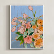"From a Table in Carolina" - Art Print in Light Blue by Jennifer Allevato - Framed Canvas