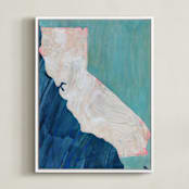 "Land by the Sea" - Art Print in California Turquoise by Denise Wong - Framed Canvas