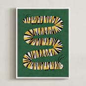 "Squiggly Caterpillar" - Art Print in Forest Green by Sabrina Excene - Framed Canvas