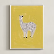 "Sunshine Alpaca" - Art Print in Yellow by SALLY MURPHY - Framed Canvas
