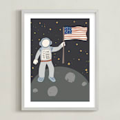 "Up in Space Astronaut" - Art Print in Muted Blue by Maggie Unruh - Framed