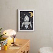 "Up in Space Rocket Ship" - Art Print in Muted Blue by Maggie Unruh - In a Room