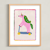 "Rollin Unicorn" - Art Print in Cherry Blossom by Kartika Paramita - Framed