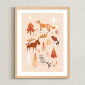 "Woodland Animals" - Art Print in Earthy Beige by Tati Abaurre - Framed
