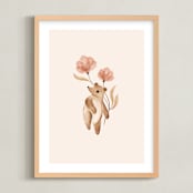 "Bear with Flowers" - Art Print in Tan by Vivian Yiwing - Framed