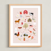 "Find Me on the Farm" - Art Print in Taupe by Francesca Iannaccone - Framed