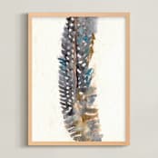 "Gentle Feather" - Art Print in Payne's Gray by Stephanie Toral - Framed