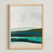 "Abstract  Seascape Alaskan Coast" - Art Print in turquoise blue by Caryn Owen - Framed