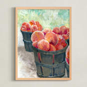 "Baskets of Peaches" - Art Print in Juicy Peach by The Tattered Traveler - Framed