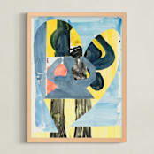 "Pieces of Me" - Art Print in Blue-Black-Yellow by Maran Ree Whiting - Framed