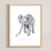 "baby elephant and duckling" - Personalized Art Print in Tumbleweed by Cass Loh - Framed