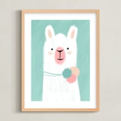 "Little Llama" - Art Print in Teal by iamtanya - Framed
