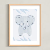 "Elephant Portrait" - Art Print in Calm Blue by Carolyn MacLaren - Framed