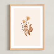 "Squirrel with Flowers" - Art Print in Tan by Vivian Yiwing - Framed