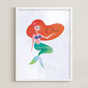 "Under The Sea With Ariel from Disney's The Little Mermaid" - Personalized Art Print in Starfish by Lori Wemple - Framed