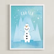 "Disney's Olaf In The Woods" - Personalized Art Print in Frost by Lori Wemple - Framed
